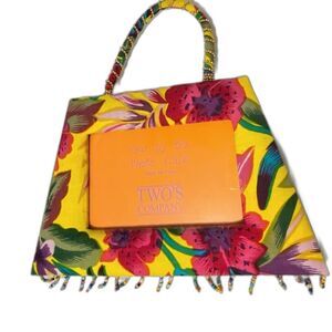 Satin Padded Photo Asymetric Frame Beaded Fringe Handle Floral Boho Retro NEW